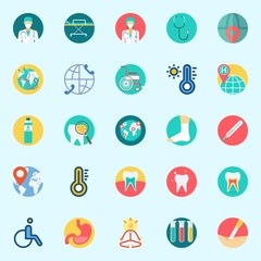 Icons set about Medical with worldwide, mystical, water, thermometer, tooth and yoga