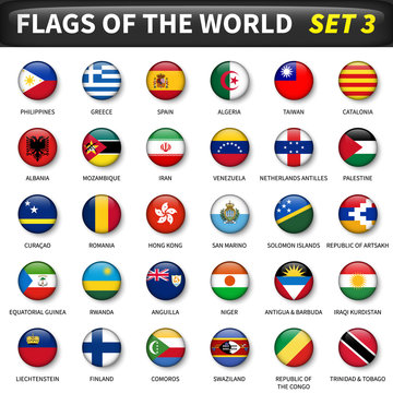 All flags of the world set 3 . Circle and convex design