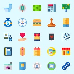 Icons set about Lifestyle with target, online education, paper work, smartphone, love and notebook