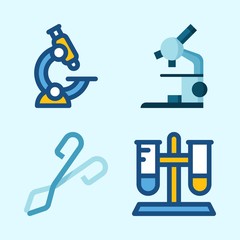 Icons set about Laboratory with test tube, separator funnel and microscope