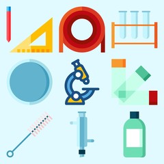 Icons set about Laboratory with condenser, microscope, watch glass, measuring, jar and lab