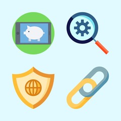 Icons set about Seo with link, smartphone, shield and search engine