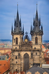 Church of Our Lady before Tyn on Old Town Square in Prague in evening time, Czech Republic