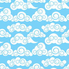 Clouds in japanese and chinese style vector seamless decorative pattern