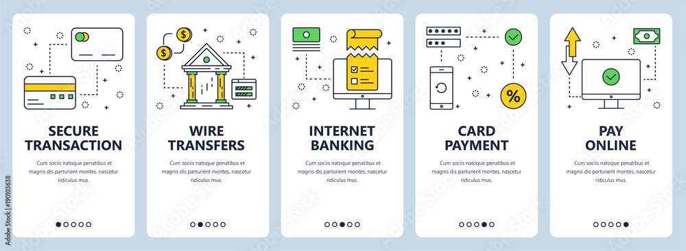 Poster vector modern thin line secure transactions concept web banner set