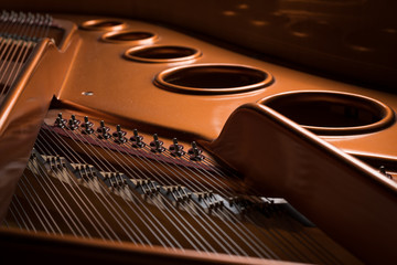 Detail view of the interior of a grand piano