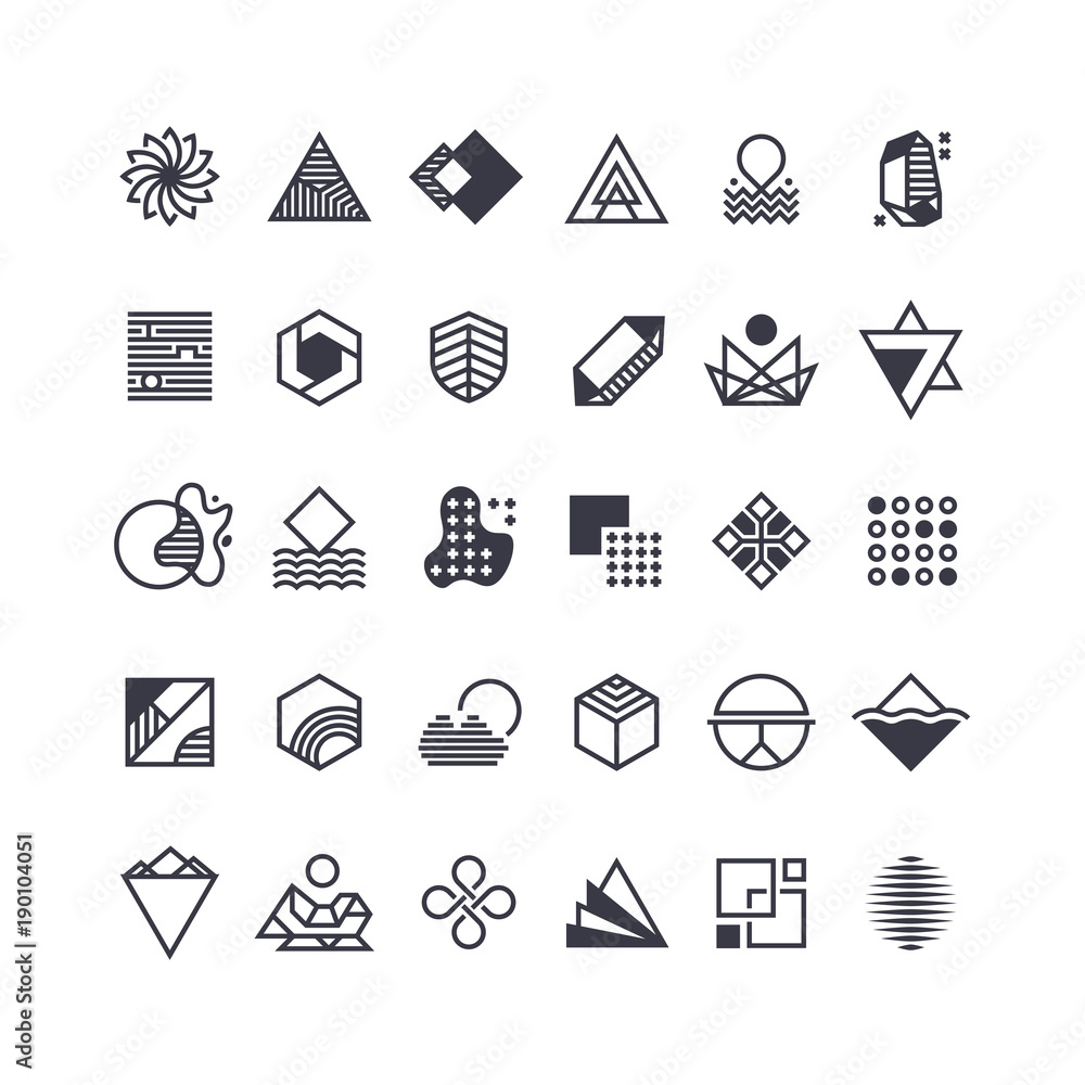 Sticker Vector geometric shapes and symbols. Geometrical logos vector set