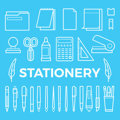 Line style stationery icons collection