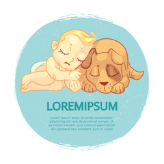 Best friends grunge banner with cute cartoon baby and dog