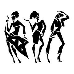 Silhouette fashion girls. Silhouette young woman.  Handmade illustration