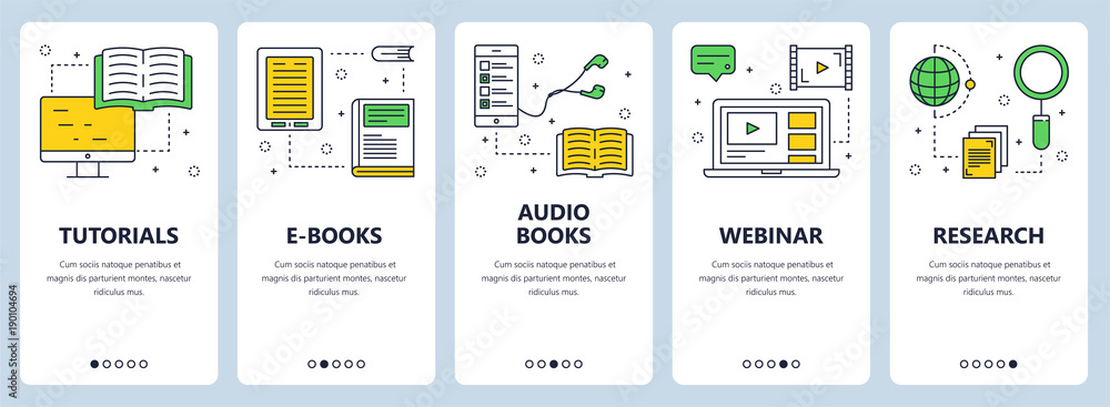 Poster vector modern thin line online tutorials concept banner set