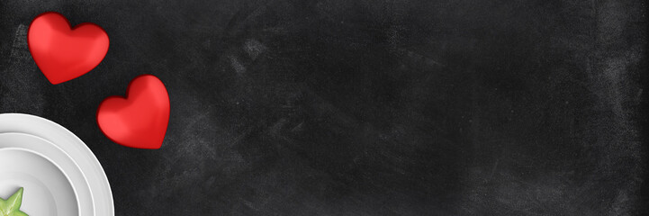 banner - chalkboard- love- red hearts -happy valentine