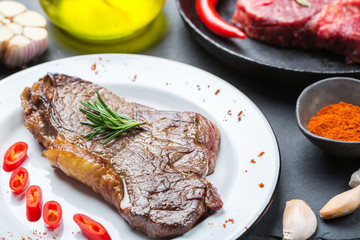 Grilled beef steak with spices ready for dinner