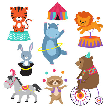 Cartoon circus animals for child birthday card vector stock