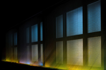 Beleuchtete Fenster der Kunsthalle in Mannheim