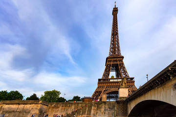 Fototapeta na wymiar Gorgeous view of Eiffel Tower with dramatic sky