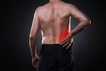 Fototapeta premium Back pain, kidney inflammation, ache in man's body