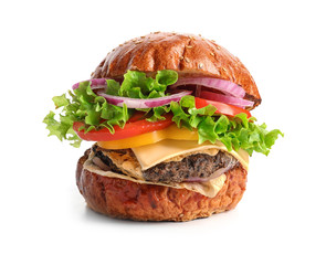 Tasty burger on white background
