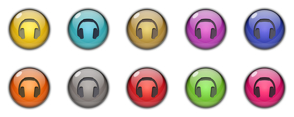 DJ headphones Buttons Icons 3D Multicolor
