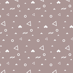 Hipster fashion pattern memphis ornament white circle white triangle and white and white corner on pink background