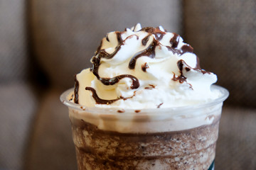 Coffee frappe covered with whipped cream