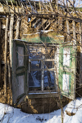 Ruins of old adobe rural house. Abandoned village