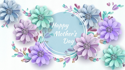 Abstract Festive Background with Flowers and a Rectangular Frame. Happy Mother's Day. Women's Day, March 8. Paper cut Floral Greeting Card. Vector illustration - 190108841