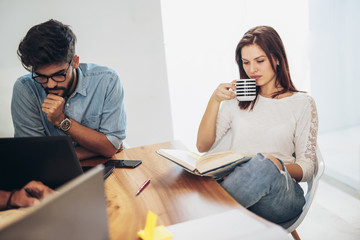 Students study at home. Learning and preparing for university exam.