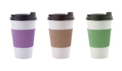 Blank take away kraft coffee cup isolated on white background. Set