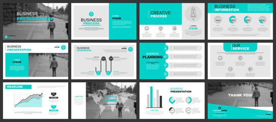 Business presentation slides templates from infographic elements. Can be used for presentation, flyer and leaflet, brochure, corporate report, marketing, advertising, annual report, banner, booklet.