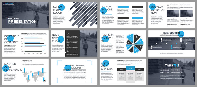 Blue and black business presentation slides templates from infographic elements. Can be used for presentation, flyer and leaflet, brochure, marketing, advertising, annual report, banner, booklet.
