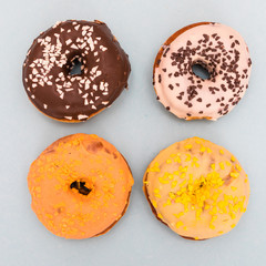 various Donuts on blue background