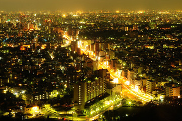 The nightscape of Nagoya city in Japan after sunset