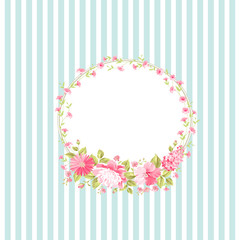 Luxurious vintage card of color peony. Spring flowers bouquet of rose, peony and lavender garland. Vector illistration