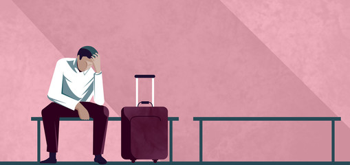 Passeggero in attesa dell’autobus, ritardo e sciopero, mezzi di trasporto © Naeblys