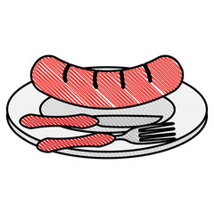 dish and cutlery with sausage