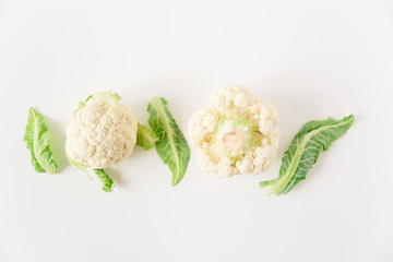 fresh cauliflower.white background.top view