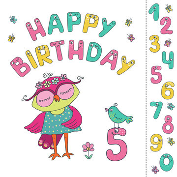 Cute owl with fun colorful number