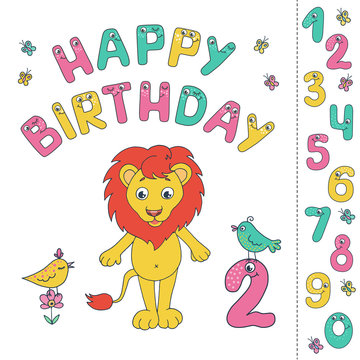 Cute lion with fun colorful number