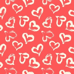 Seamless heart pattern. Hand painted ink brush