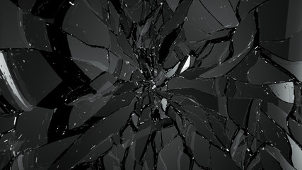 Demolished or splitted glass on black