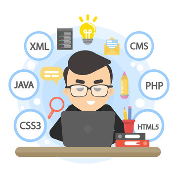 Man programmer working.
