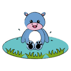 cute and tender hippopotamus in the lake character