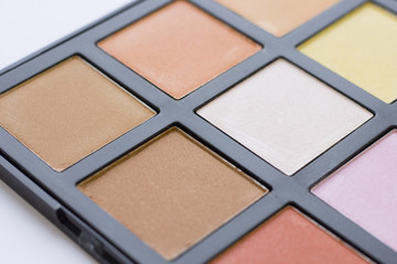 Make Up Beauty Fashion Concept. Daily make up eyeshadow palette on white, close up