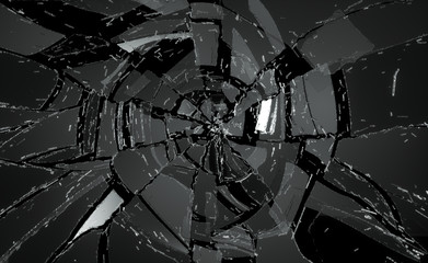 Shattered or damaged glass Pieces on black