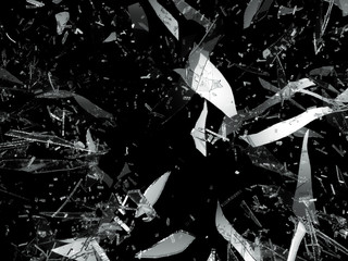 Shattered or damaged pieces of glass isolated