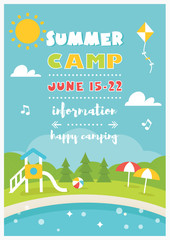 Beach Camp or Club for Kids. Summer Poster Vector Template