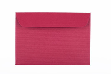 Envelope of garnet color on white background. Isolated. Mockup.