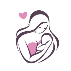 mother and baby icon, stylized vector symbol