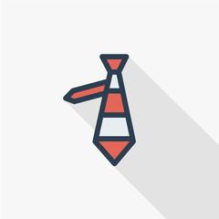tie thin line flat color icon. Linear vector illustration. Pictogram isolated on white background. Colorful long shadow design.